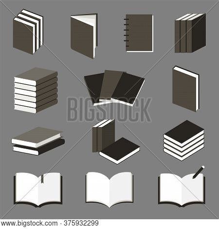 Set Of Books, Flat Design Style. Vector Illustration.