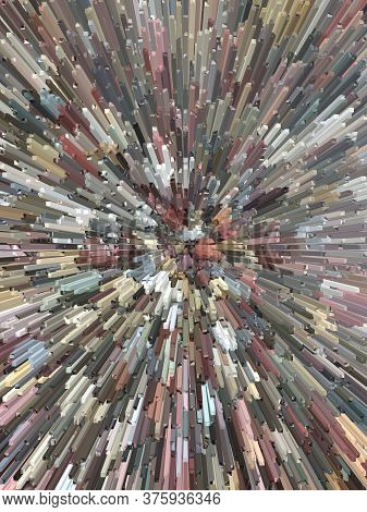 Centered Explosion Of Rocks With Radiance Like Beams, Deformed Abstract Background, Extrusion Applie