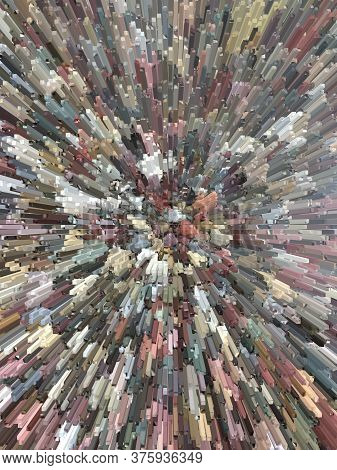 Explosive Growth Background, 3d Rendering, Exploding Outward From Center, View From Top, Minecraft E