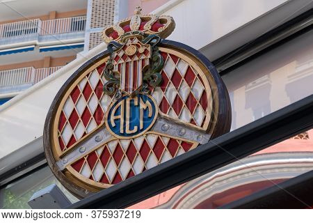 Monte Carlo, Monaco - July 4, 2020: Emblem Of Automobile Club Of Monaco, Organizer Of Grand Prix