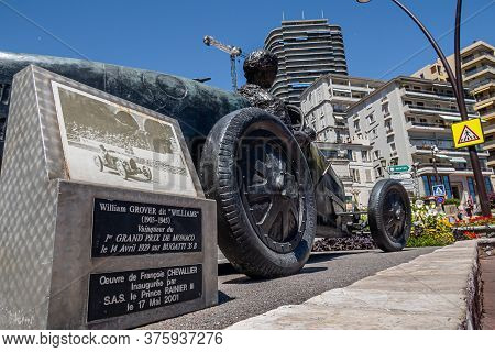 Monte Carlo, Monaco - July 4, 2020: Bronze Statue Of The First Winner Of Grand Prix Of Monaco Willia