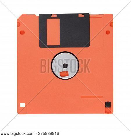Red 3.5-inch Floppy Disk Or Diskette Isolated On White Background