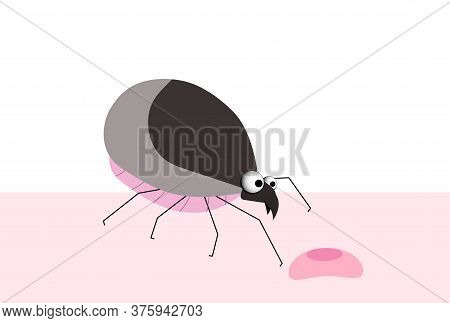 Bug, Tick. Blood-sucking Parasite. Insect Pest. Tick Character, Vector Illustration.