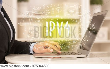 hand working on new modern computer with IPV4 abbreviation, modern technology concept