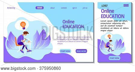 Web Page And App Mobile Design Template For E-learning Site. Home Online Education. Student Studying