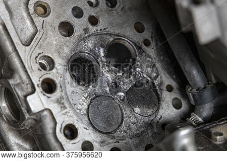 Close Up Cylinder Head Car Of Engine Is Broken.