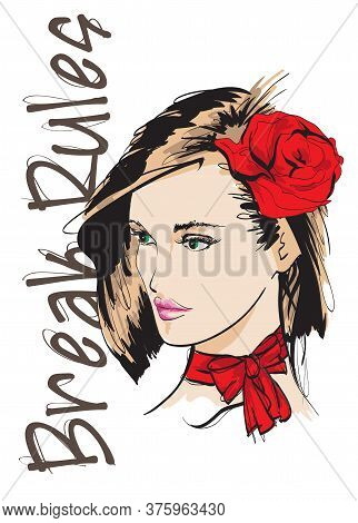 Hand Drawn Beautiful Young Woman Face. Fashion.  Beautiful Woman Face