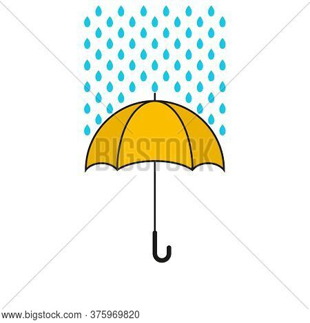 Vector Yellow Umbrella Protecting Against Raindrops. Isolated On White Background.