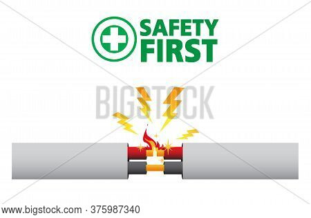 Faulty Damaged Cable. Short Circuit, House Fire, Safety First,vector Design