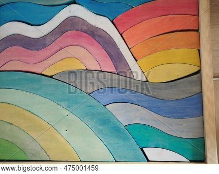 Handmade Wooden Block Set For Kids To Play Waldorf Education Background Wave Shape