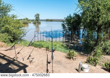 Fishing Rods At Samevloeiing Near Douglas Where The Orange And Vaal Rivers Join
