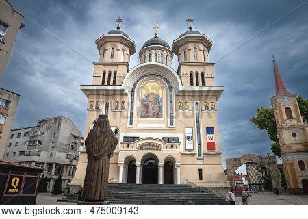 Caransebes, Romania - September 17, 2022: Caransebes Catehdral, Catedrala Inviera Domnului, In The C