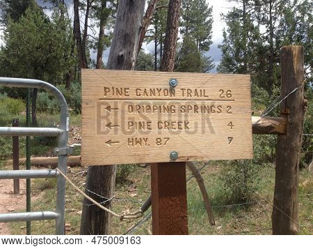 Hiking Trail Sign At Pine Canyon Trail In Arizona