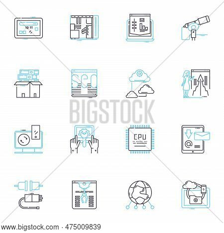 Laptop Linear Icons Set. Portable, Efficient, Productive, Slim, Lightweight, Powerful, Stylish Line 