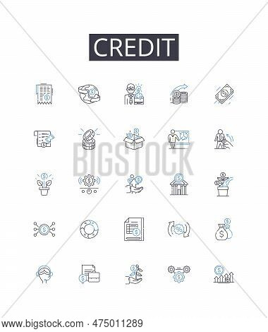 Credit Line Icons Collection. Debt, Finance, Loan, Cash, Trust, Payment, Mortgage Vector And Linear 