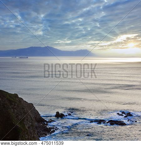 Summer Evening Ocean Coastline View Near Beach In Barrika Town, Biscay, Basque Country (spain).