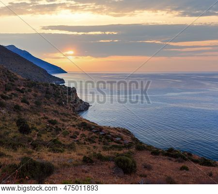 Evening Twilight Sea Landscape Of Zingaro Nature Reserve Park, Between San Vito Lo Capo And Scopello