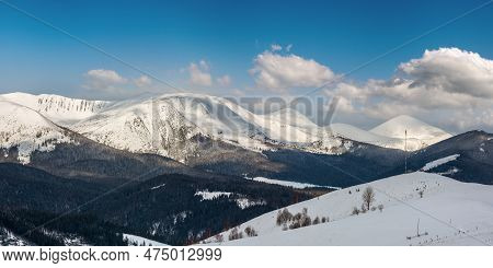 Morning Winter Snow Covered Scenery Picturesque Alp Mountain Ridge (ukraine, Carpathian Mountains, C