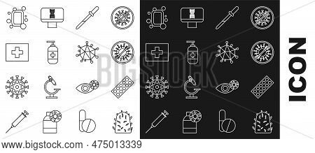 Set Line Rabies Virus, Pills In Blister Pack, Stop, Pipette, Bottle Of Liquid Antibacterial Soap, Fi