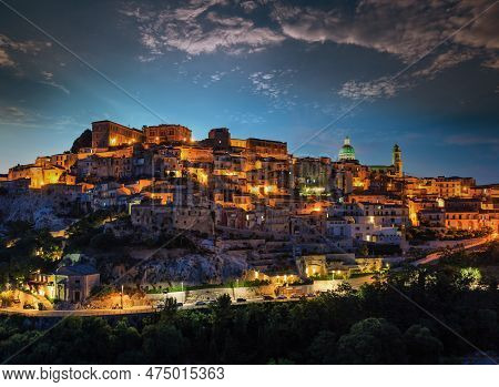 Night Old Medieval Ragusa Ibla Famos Sicilian Town View (sicily, Italy). City Lights Of Famous Touri