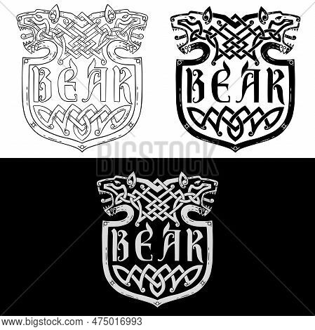 Set Of Banners In Celtic Style.banners With Animal Muzzle.