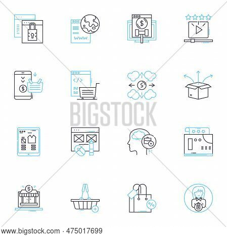 Video Ads Linear Icons Set. Advertisements, Commercials, Marketing, Promotions, Branding, Advertisin