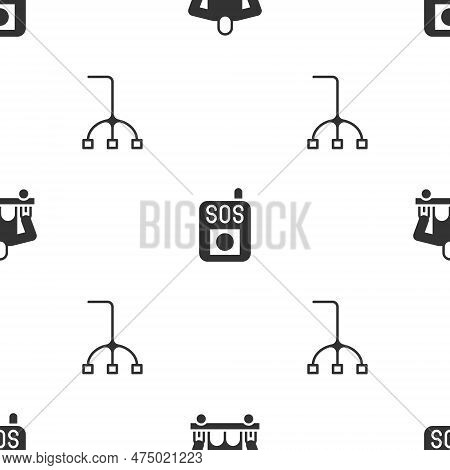 Set Man Without Legs Sitting Wheelchair, Press The Sos Button And Walking Stick Cane On Seamless Pat