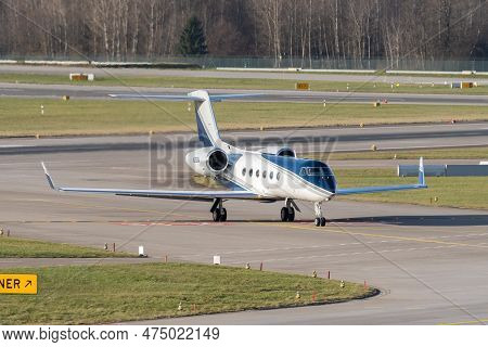 Zurich, Switzerland, January 2, 2023 Gulfstream 450 Business Aircraft Is Taxiing To Its Takeoff Posi