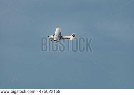 Zurich, Switzerland, January 2, 2023 Cessna 172p Skyhawk Ii Propeller Aircraft Just After Takeoff Fr