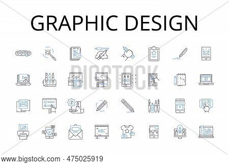 Graphic Design Line Icons Collection. Web Development, Game Design, Brand Management, Digital Art, S