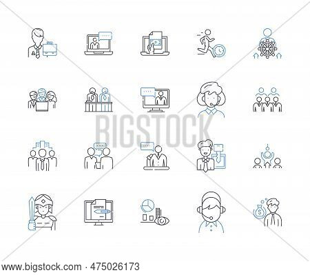 Clerical Work Line Icons Collection. Filing, Documentation, Organizing, Typing, Editing, Proofreadin