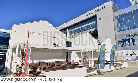 Warsaw, Poland. 21 April 2023. The Building That Houses The Food Hall Ogrody Urlicha. It\'s A Modern