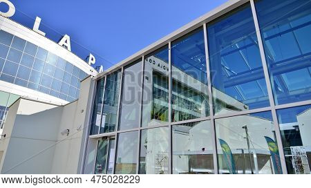 Warsaw, Poland. 21 April 2023. The Building That Houses The Food Hall Ogrody Urlicha. It\'s A Modern
