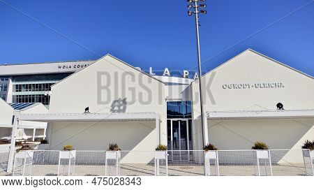 Warsaw, Poland. 21 April 2023. The Building That Houses The Food Hall Ogrody Urlicha. It\'s A Modern