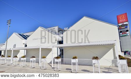 Warsaw, Poland. 21 April 2023. The Building That Houses The Food Hall Ogrody Urlicha. It\'s A Modern