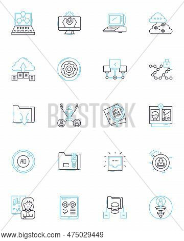 Internet Connection Linear Icons Set. Wireless, Ethernet, Broadband, Modem, Router, Firewall, Signal
