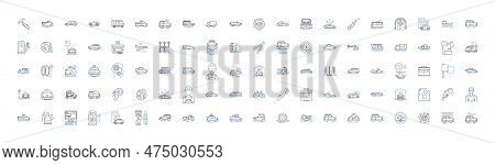 Transport Line Icons Collection. Commute, Traffic, Subway, Bicycle, Train, Ferry, Carpool Vector And
