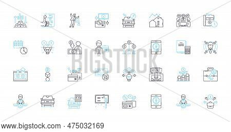Budgetary Revenue Linear Icons Set. Income, Taxation, Fiscal, Revenue, Earnings, Funds, Monies Line 