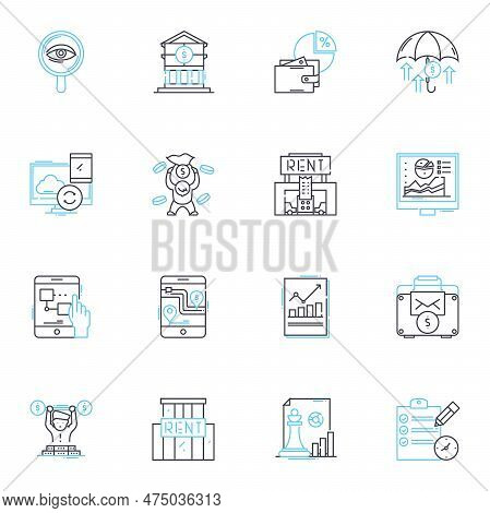 Financial Consciousness And Guidance Linear Icons Set. Budgeting, Investing, Savings, Debt, Planning