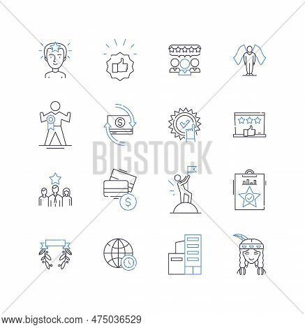 Mtary Prosperity Line Icons Collection. Wealth, Success, Abundance, Prosperity, Growth, Security, In