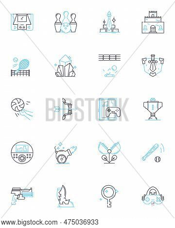 Amusement Linear Icons Set. Thrill, Fun, Happiness, Adventure, Excitement, Laughter, Enjoyment Line 