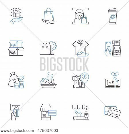 Retailer Line Icons Collection. Shopping, Store, Consumer, Merchandise, Outlet, Products, Sales Vect