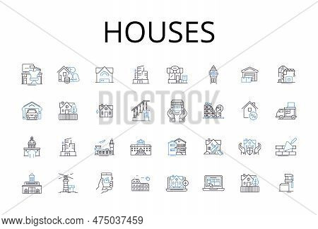 Houses Line Icons Collection. Residences, Dwellings, Abodes, Homesteads, Shelters, Lodgings, Quarter