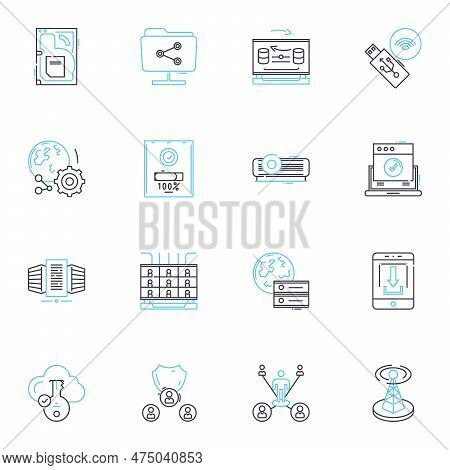 Artificial Computing Linear Icons Set. Automation, Robotics, Machine-learning, Big Data, Cloud Compu