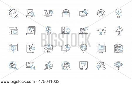 Examination Line Icons Collection. Assessment, Evaluation, Testing, Checkup, Inspection, Scrutiny, V