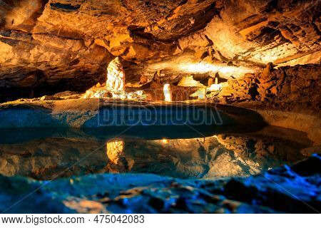 St. Beatus Caves With Stalactites And Stalagmites Below Beatenberg Near Interlaken In Bern Canton In