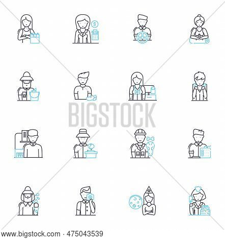 Job Linear Icons Set. Employment, Occupation, Profession, Vocation, Trade, Craftsmanship, Task Line 