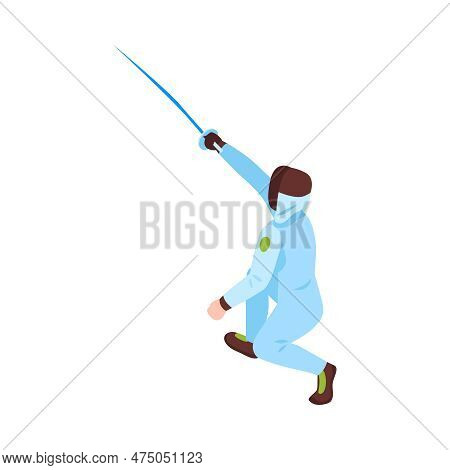 Isometric Fencer Position With Sword Back View Vector Illustration