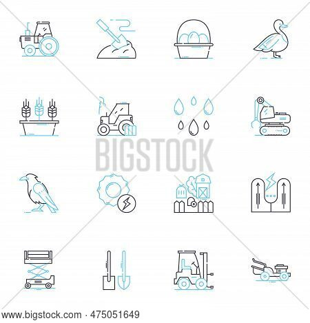 Livestock Exposition Linear Icons Set. Breeds, Competition, Exhibition, Cattle, Sheep, Goats, Swine 