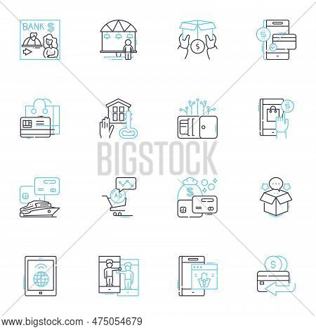 Mobile Payments Linear Icons Set. Transactions, Digital, Wallets, Contactless, Security, Efficiency,
